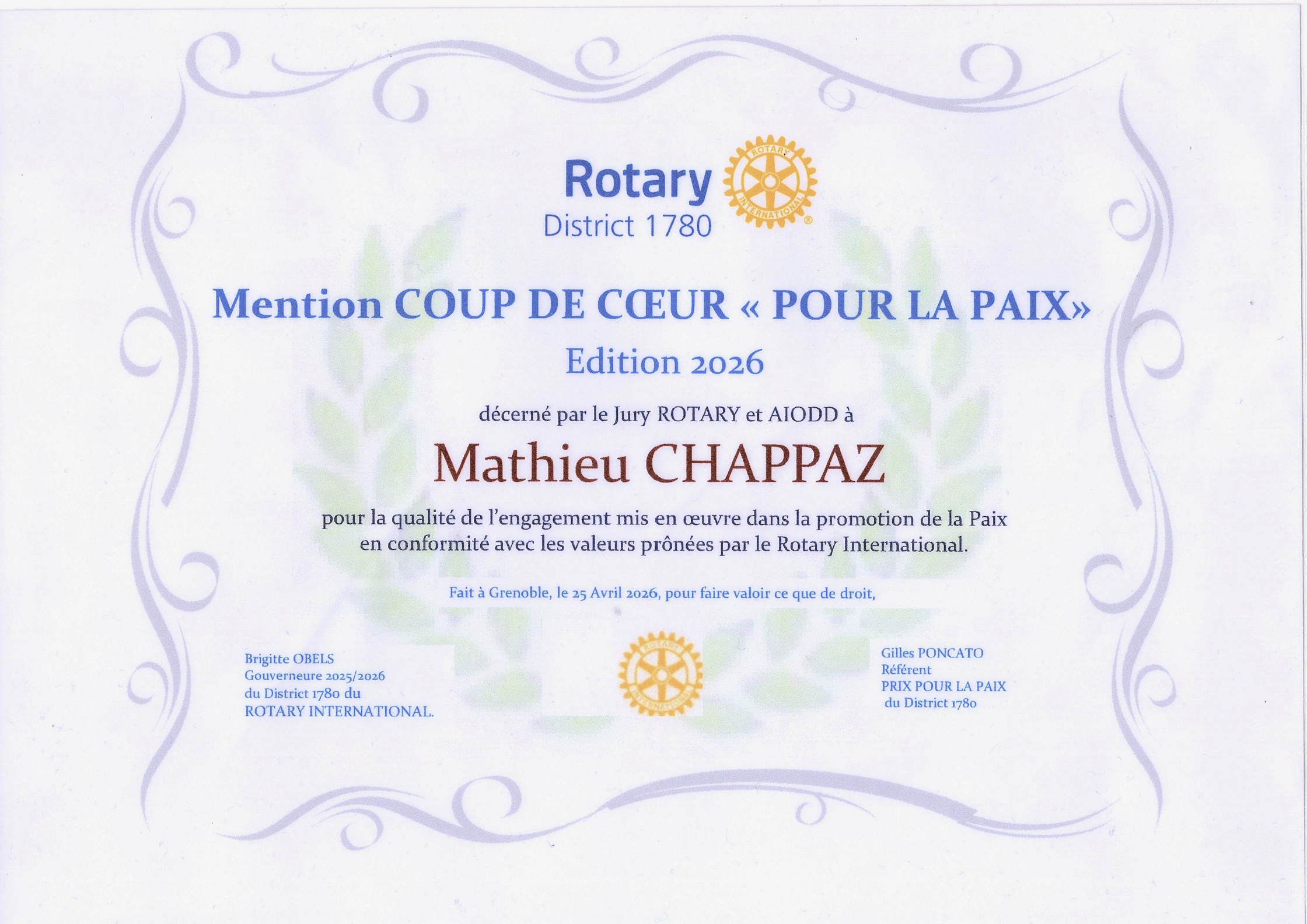 Prix Coup de Coeur pour la Paix